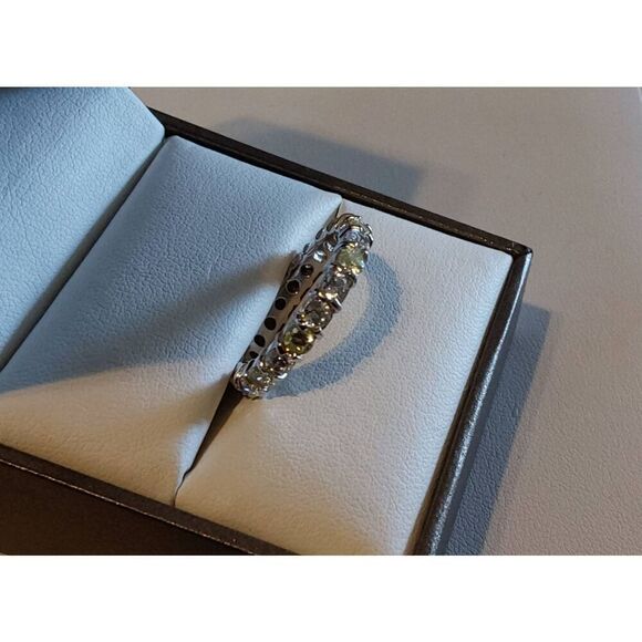 Sterling Silver/Platinum 3 Ct. Round Sim Diamond Eternity Band Ring Sz 8 - Picture 2 of 5